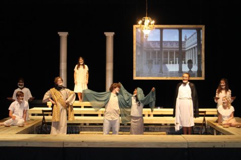 Cast members of Metamorphoses during a performance.