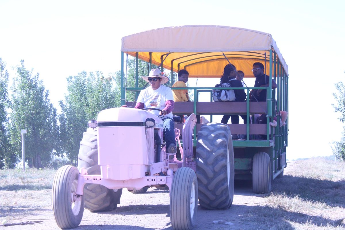 Patrons ride the tractors to access the orchards and tour the grounds.